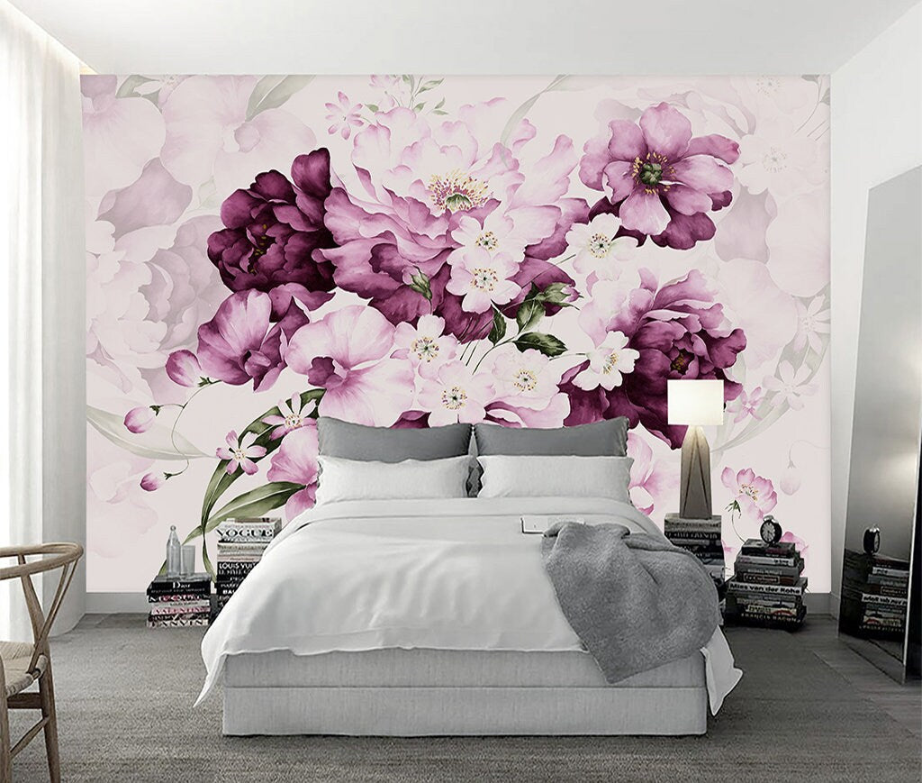 Flowers wallpaper Floral Peel and stick wallpaper Photo wallpaper Textured wallpaper adhesive wallpaper Botanical removable wallpaper