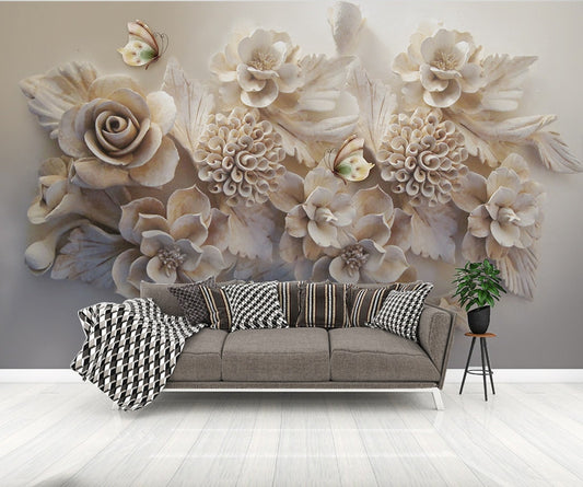 Flowers wallpaper Floral Peel and stick wallpaper Roses Flower Wall Mural Textured wallpaper adhesive wallpaper Botanical