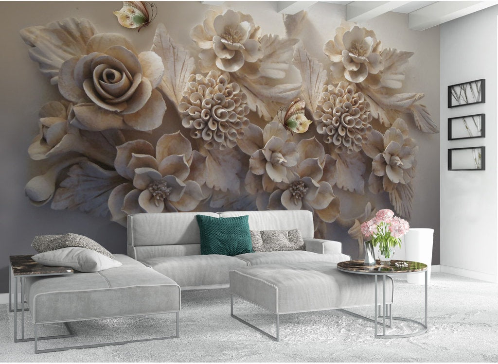 Flowers wallpaper Floral Peel and stick wallpaper Roses Flower Wall Mural Textured wallpaper adhesive wallpaper Botanical