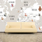 Animal world map World map mural Removable wallpaper Textured wallpaper nursery wallpaper vinyl wallpaper modern wallpaper wall print art