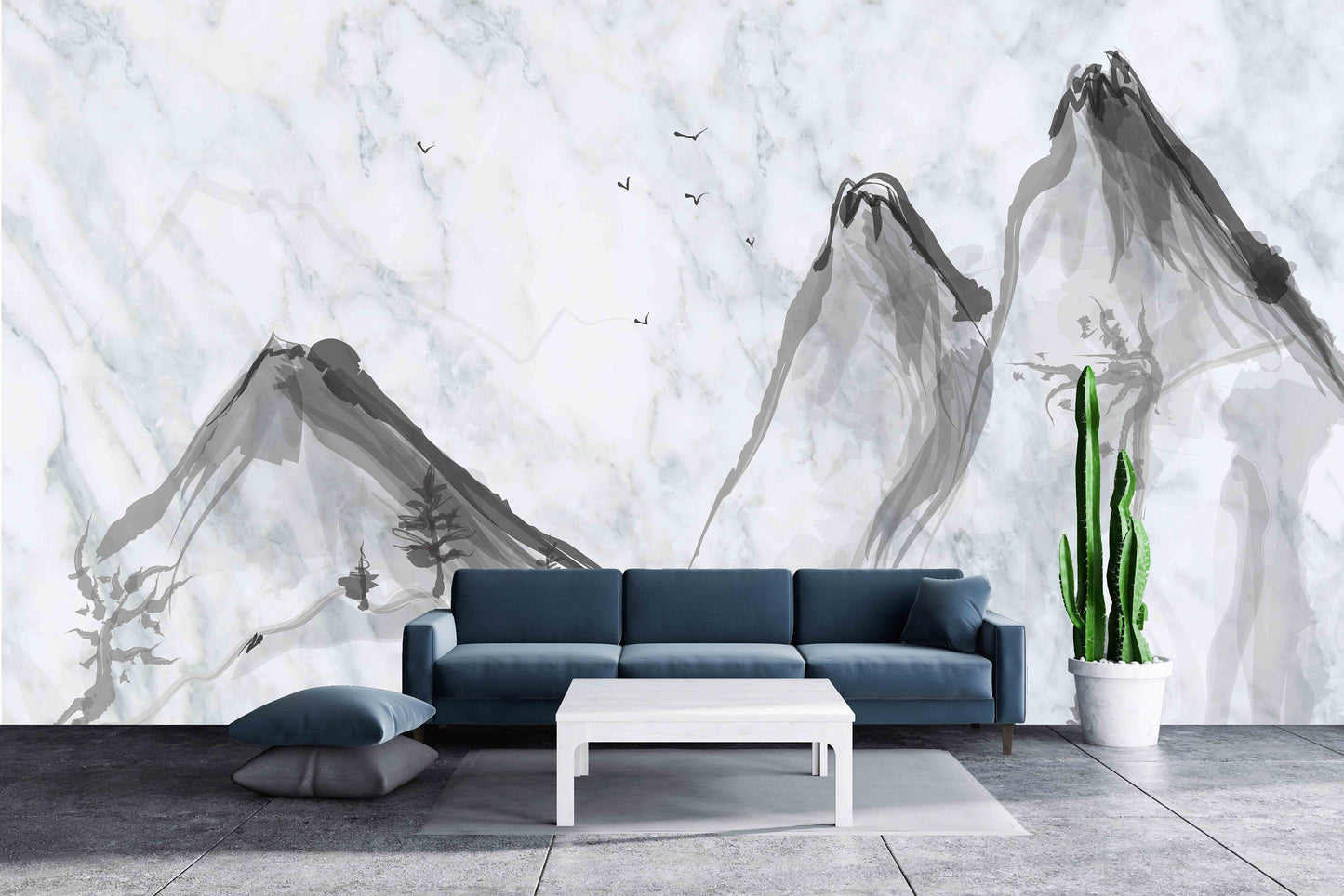 Smoky mountains wall art Marble wallpaper Abstract wallpaper Peel and stick wallpaper removable wallpaper Black and white wallpaper