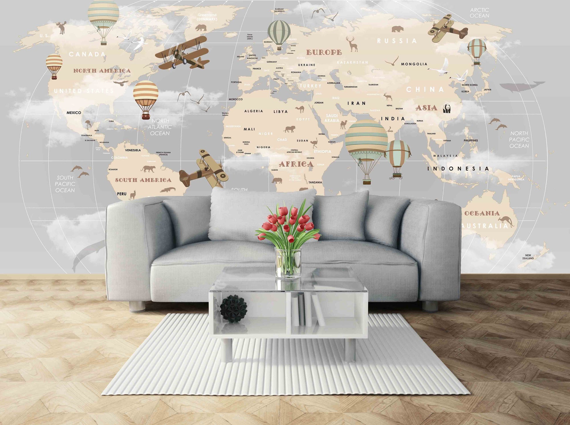 Kids world map World map mural Removable wallpaper Textured wallpaper nursery wallpaper vinyl wallpaper modern wallpaper wall print art