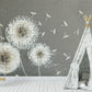 Dandelion wall art Floral wallpaper Peel and stick wall murals Photo Textured wallpaper Botanical removable dark wallpaper
