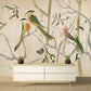 Green wallpaper birds Wallpaper with birds and flowers Chinoiserie painted silk Botanical removable Peel & stick Art deco wallpaper