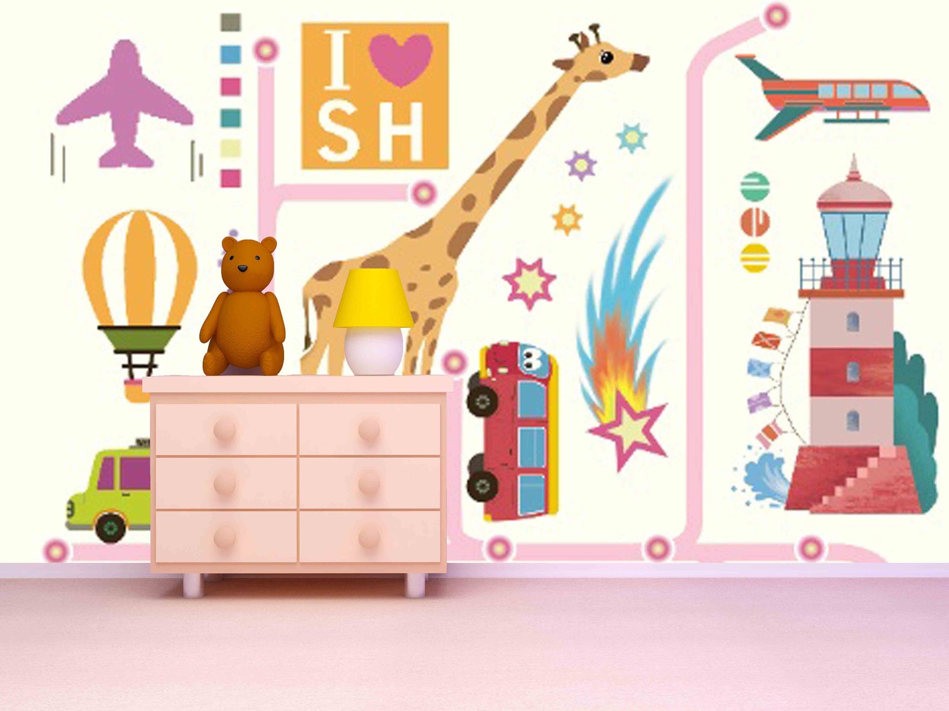 Kids room decor for girl and boy Removable wallpaper Baby vinyl wallpaper wall Animals print Peel and stick