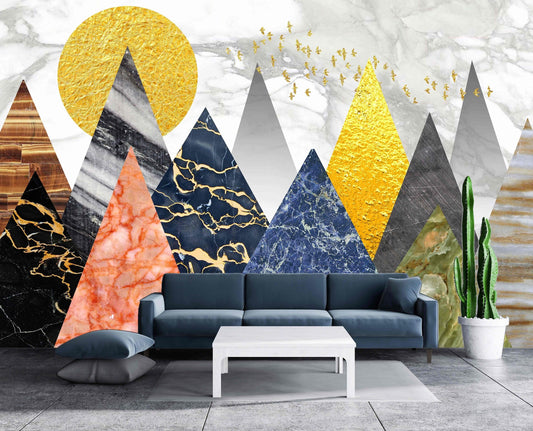 Geometric wallpaper mountains wall mural peel and stick, modern abstract wallpaper nature wall covering removable wall decoration