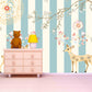 Nursery wallpaper Self adhesive mural Golden deer Home wall decor Peel and stick Giant wall mural Asian wall art Flowers wall mural prints