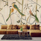 Green wallpaper birds Wallpaper with birds and flowers Chinoiserie painted silk Botanical removable Peel & stick Art deco wallpaper