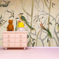 Green wallpaper birds Wallpaper with birds and flowers Chinoiserie painted silk Botanical removable Peel & stick Art deco wallpaper