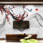 Sakura blossoms Botanical removable Japanese wall art Flowers wall mural prints Peel &amp; stick Art deco wallpaper Chinoiserie painted silk