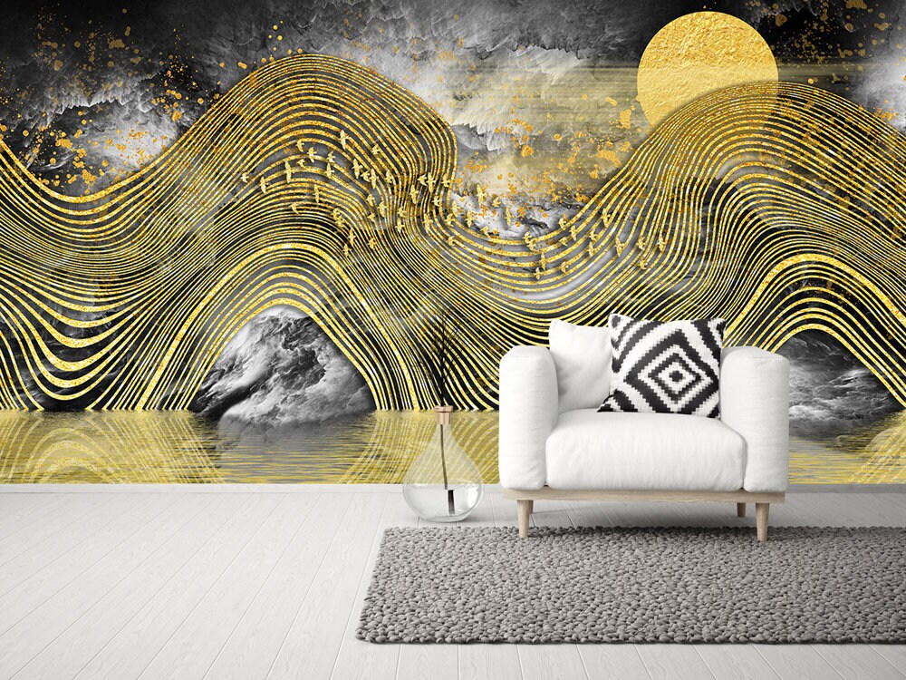 Black gold abstract wallpaper for walls modern Peel and stick wall mural canvas, vinyl Photo wallpaper Bedroom wall decor