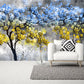 Floral wallpaper mural Blue and yellow wall art Tree wall decals & murals, Peel and stick, removable wallpaper for bedroom, living room