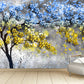 Floral wallpaper mural Blue and yellow wall art Tree wall decals & murals, Peel and stick, removable wallpaper for bedroom, living room