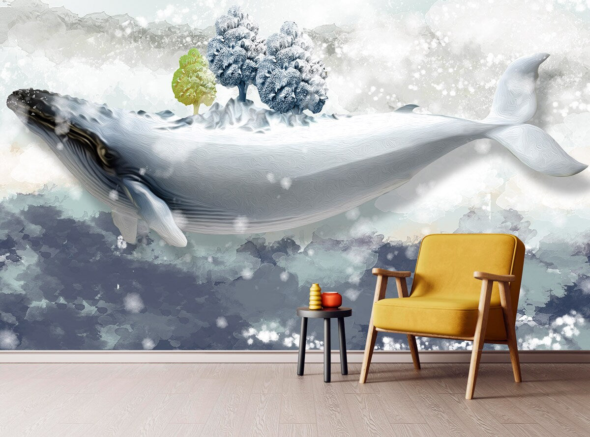 Shark poster Whale wall art Peel and stick wall mural Modern Removable wall decor vinyl wallpaper abstract wall covering