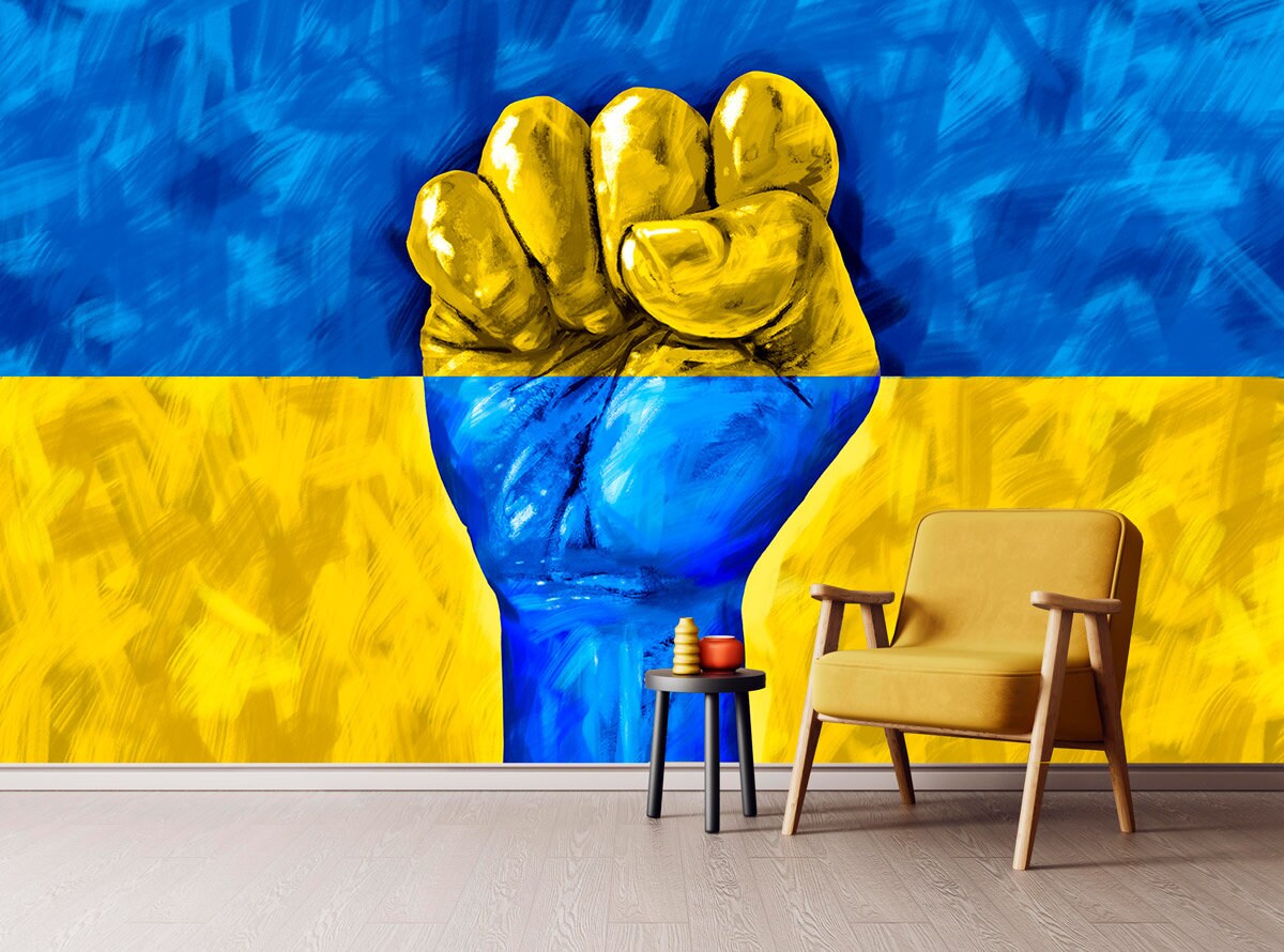 Ukraine flag sticker Peel and stick wallpaper made in Ukraine Wall decals and murals, removable wallpaper for bedroom, living room