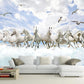 Horse decor for girls room Wild horse print, clouds wallpaper peel and stick wall mural Photo wallpaper, giant vinyl wallpaper