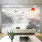 Asian gray marble wallpaper, chinoiserie japanese wallpaper, wall mural prints peel&stick wallpaper, smoky mountains, rising sun wall decal
