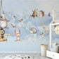 Modern animal blue wallpaper nursery, baby boy peel and stick mural, kids room wallpaper, removable wallpaper, vinyl wallpaper