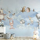 Modern animal blue wallpaper nursery, baby boy peel and stick mural, kids room wallpaper, removable wallpaper, vinyl wallpaper