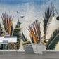 Tropical wallpaper bedroom , palm leaf exotic wallpaper, botanical pattern wallpaper, peel and stick wall mural