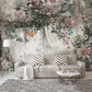 Boho flowers light wallpaper, floral peel and stick wall mural, botanical photo wallpaper for bedroom, living room, kitchen