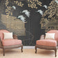 Asian grey gold wallpaper peel and stick wall mural, japanese wallpaper, chinoiserie self adhesivewallpaper, vinyl wall mural prints