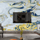 Gold and blue wallpaper marble wall mural peel and stick abstract splash wallpaper, living room, bedroom wall decor fluid art