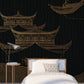 Asian black and gold wallpaper peel and stick wall mural, japanese wallpaper, chinoiserie self adhesivewallpaper, vinyl wall mural prints