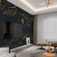 Modern dark blue and gold floral wallpaper peel and stick wall mural, flower wall decals vinyl, canvas dark floral wallpaper