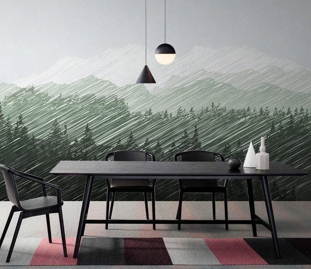 Foggy forest wallpaper peel and stick wall mural, woodland wallpaper, modern canvas wallpaper, removable wallpaper, vinyl wallpaper