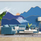 Foggy hills wall mural sticker, blue peel and stick wallpaper, abstract wallpaper, modern mountain vinyl mural, canvas wallpaper