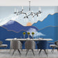 Foggy hills wall mural sticker, blue peel and stick wallpaper, abstract wallpaper, modern mountain vinyl mural, canvas wallpaper