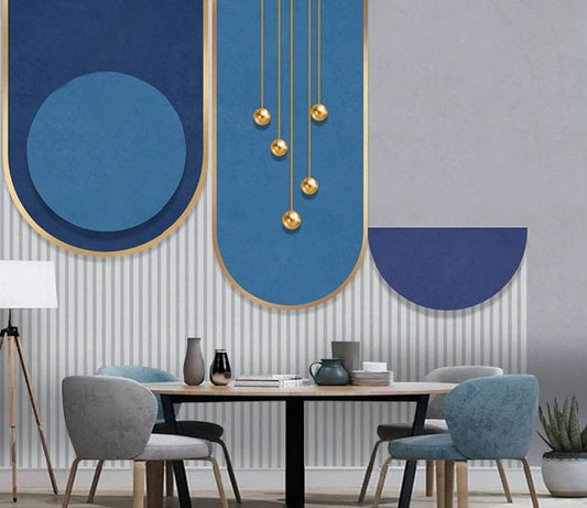 Abstract wallpaper peel and stick wall mural, blue accent wallpaper, geometric vinyl wallpaper, canvas wallpaper, mid century modern