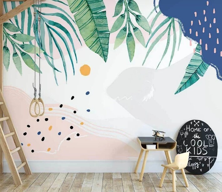 Tropical leaf wallpaper peel and stick wall mural, vinyl wallpaper, modern botanical wallpaper, banana leaf mural