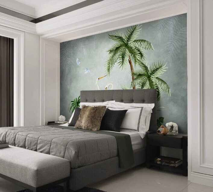 Palms wallpaper, tropical wallpaper peel and stick mural leaves, vinyl wallpaper, modern wallpaper