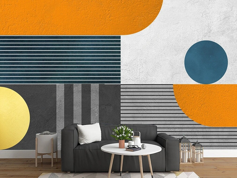 Mid century modern wallpaper peel and stick wall mural, abstract wallpaper, geometric vinyl wallpaper, canvas wallpaper