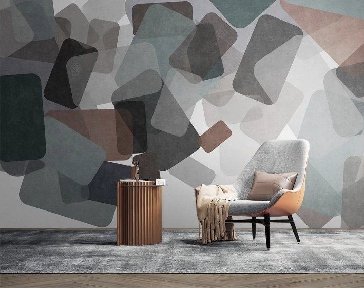 Geometric abstract wallpaper peel and stick 3d wall mural, removable wallpaper, vinyl wall murals, canvas wallpaper