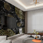 Abstract black gold peel and stick wallpaper, temporary canvas accentual wallpaper with circles, modern self adhesive mural, vinyl mural