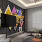 Giant geometrical peel stick wall mural, abstract self adhesive wallpaper, colorful accentual wall decal, canvas wall mural with triangles