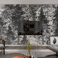 Forest self adhesive wallpaper, accentual peel and stick nature wall mural, removable canvas photo mural, black white vinyl wallpaper