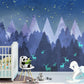 Nursery peel and stick wallpaper, baby boy self adhesive wall mural, accentual blue forest kids photo mural, chilren wallpaper with deers