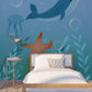 Nursery self adhesive wallpaper, large whale peel and stick wall mural, accentual baby boy wall decal, marine canvas wallpaper for bedroom