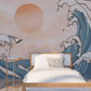Wave wallpaper peel and stick, giant nursery self adhesive wall mural, accentual blue orange photo mural, seascape bedroom wall decal