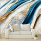 Extra large marble peel and stick wall mural, abstract self adhesive photo wallpaper, accentual white blue walpaper, removable bedroom mural