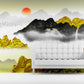 Large golden mountains self adhesive wallpaper, landscape peel stick wall mural, temporary canvas wallcovering, accentual bedroom wallpaper