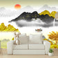 Large golden mountains self adhesive wallpaper, landscape peel stick wall mural, temporary canvas wallcovering, accentual bedroom wallpaper