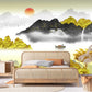 Large golden mountains self adhesive wallpaper, landscape peel stick wall mural, temporary canvas wallcovering, accentual bedroom wallpaper