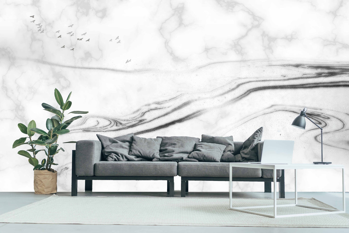 Large marble self adhesive wallpaper, abstract peel and stick wall mural, modern removable canvas wallpaper mural, accentual gray wall decal