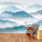 Smoky mountains self adhesive wall mural, peel and stick landscape wallpaper, temporary Japanese photo wallpaper, accentual blue wallpaper