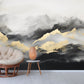 Extra large mountains wallpaper, abstract peel and stick wall mural, gray gold self adhesive photo mural, accentual bedroom wall decal